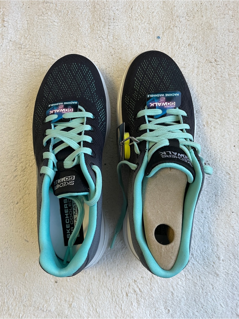 Skechers Black and Teal Athletic Walking Shoes